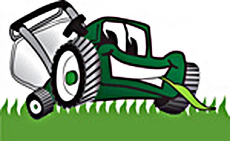 Clip Art Graphic of a Green Lawn Mower Mascot Character